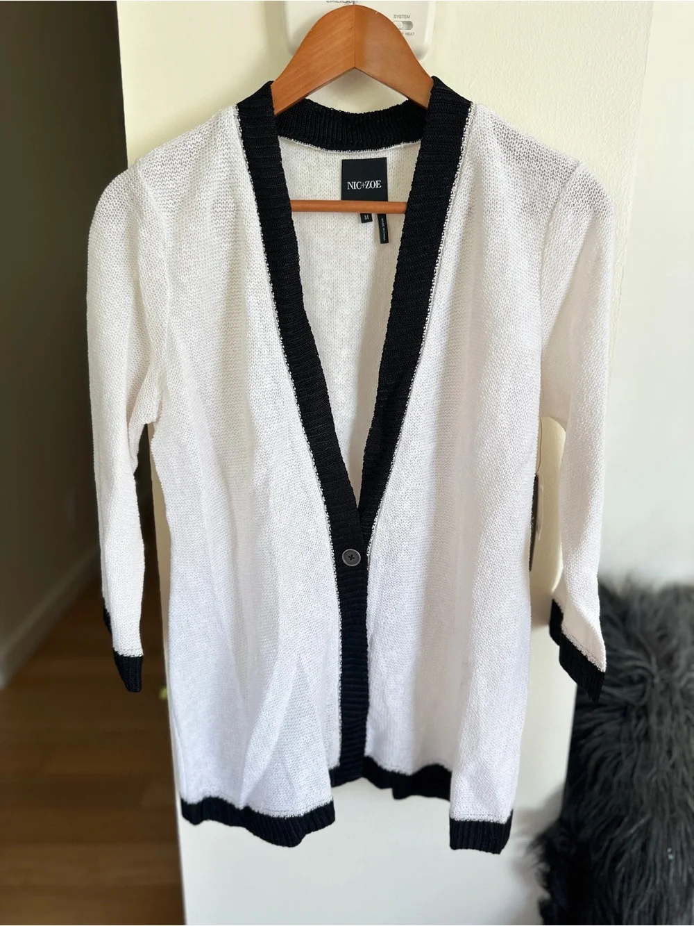 NIC+ZOE White Cardigan with Black Trim - Picture 4 of 8